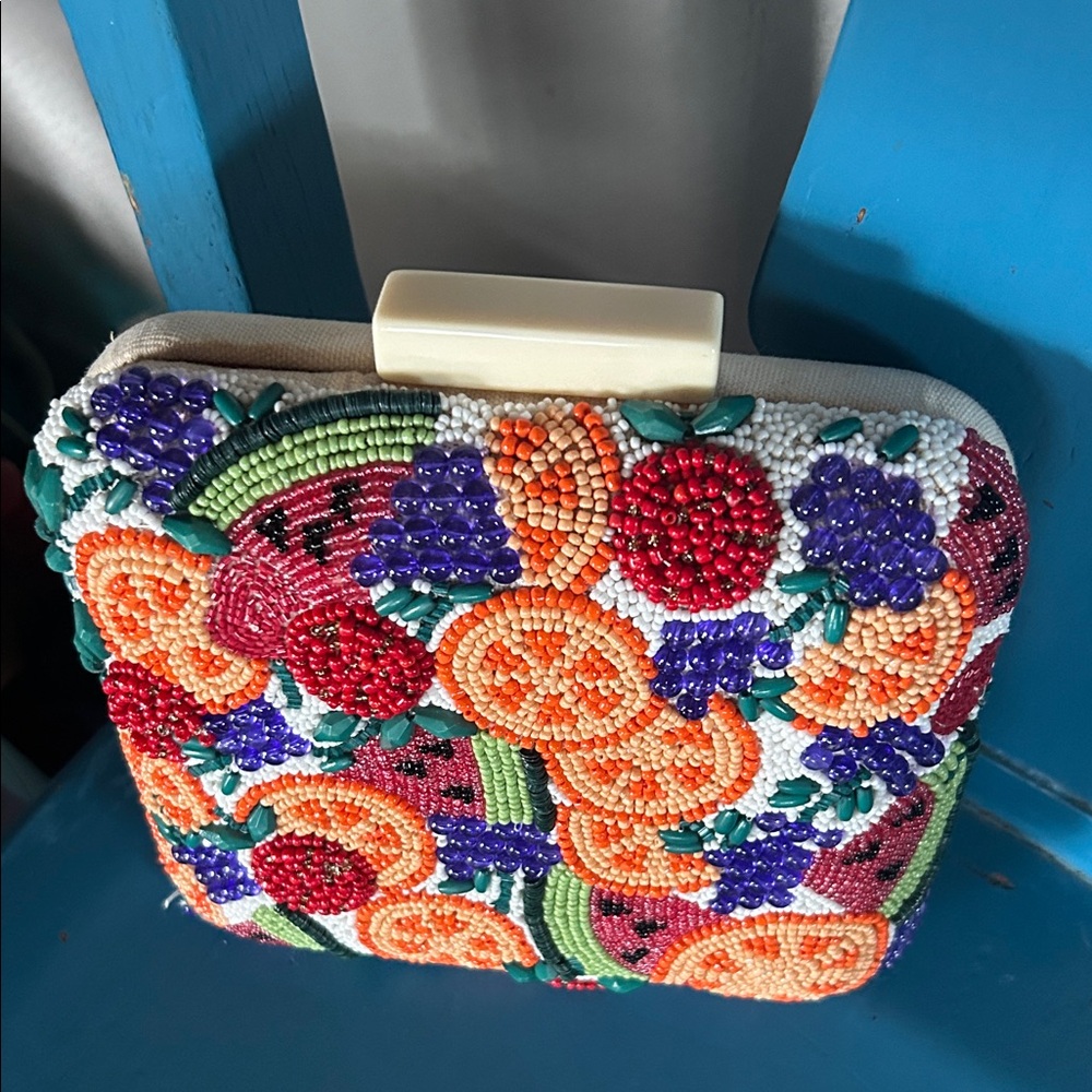 Beaded Fiesta Fruit Slices Crossbody Clutch Bag - Picture 4 of 13